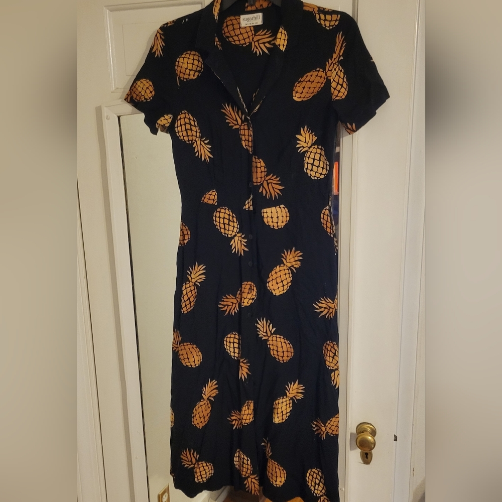 Sugarhill Brighton Black and Tan Pineapple Design Dress